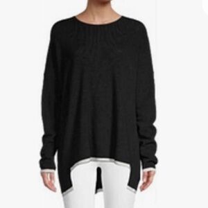 Eileen Fisher Black/Bone Linen Stretch Crepe Crew Neck sweater Size Large L